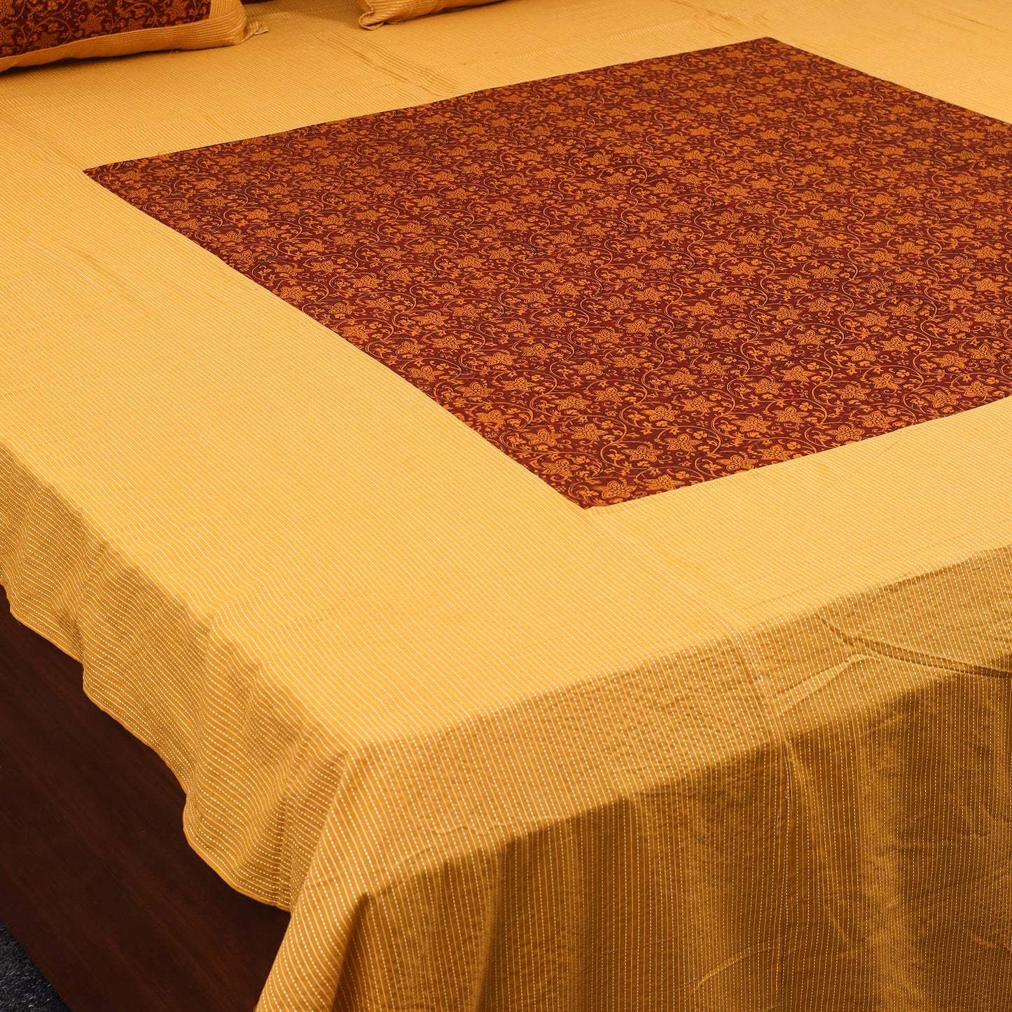 Yellow - kantha stitch with bagh patch cotton bedsheet set
