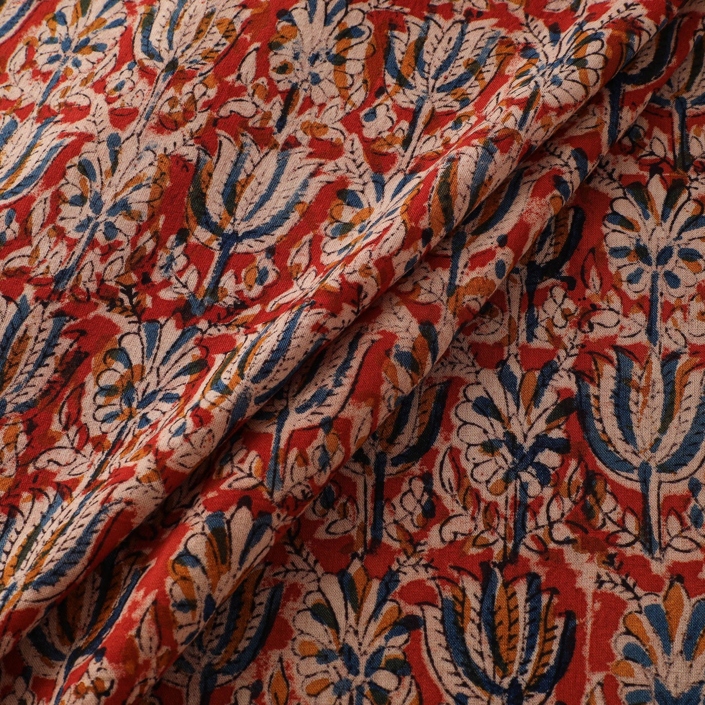 Pedana Hand Block Print Natural Dyed Cotton Kalamkari Fabric 06
