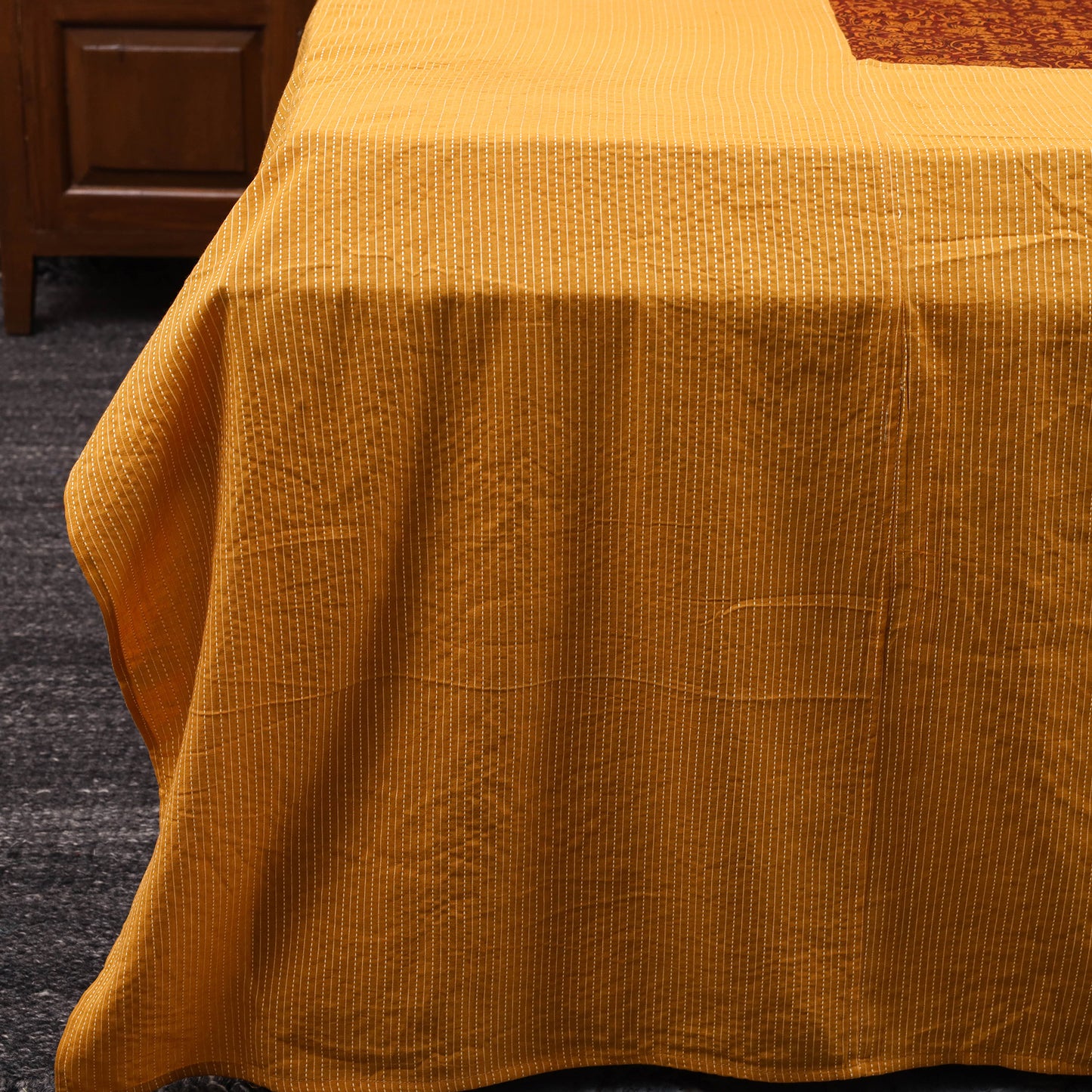 Yellow - kantha stitch with bagh patch cotton bedsheet set