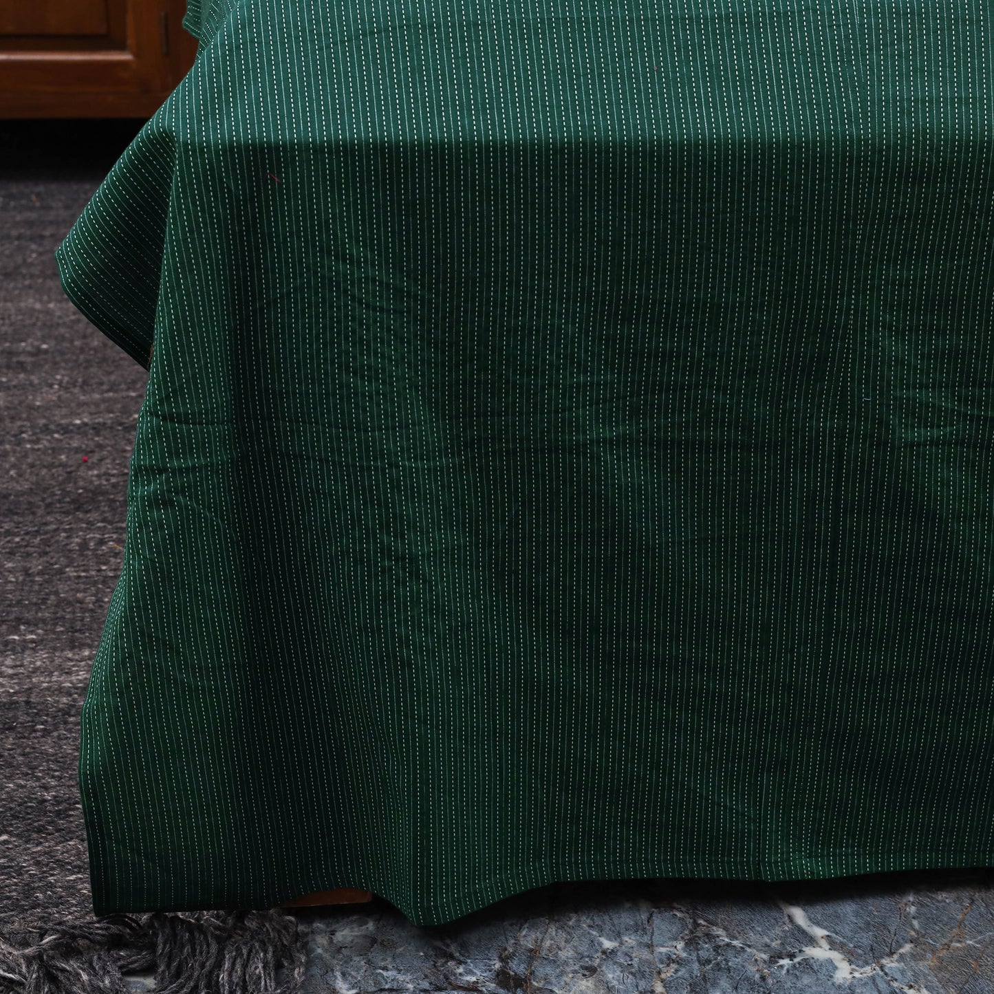 Green Kantha Stitch with Kalamkari Patch Cotton Bedsheet Set