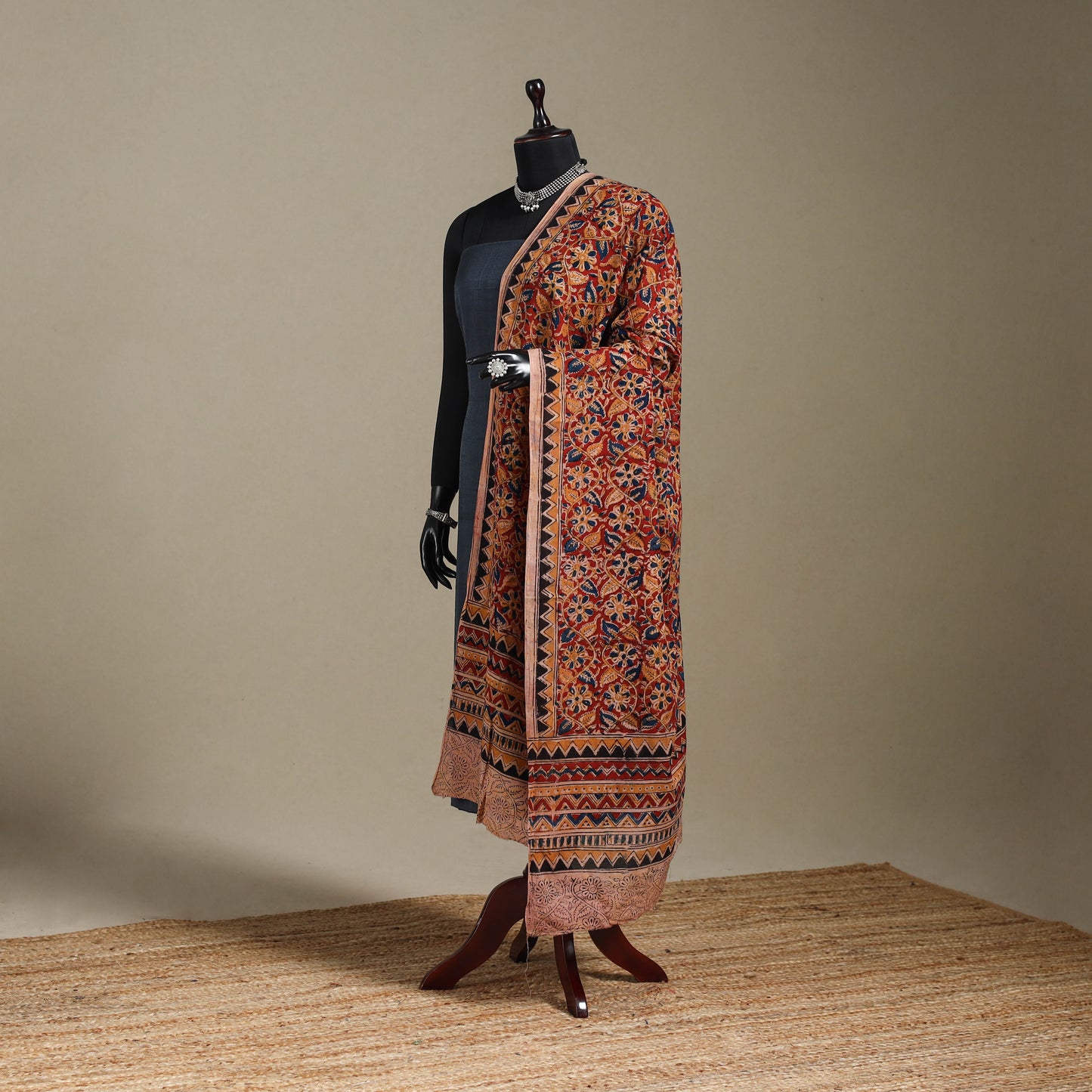 Red - pedana natural dyed cotton kalamkari dupatta 22