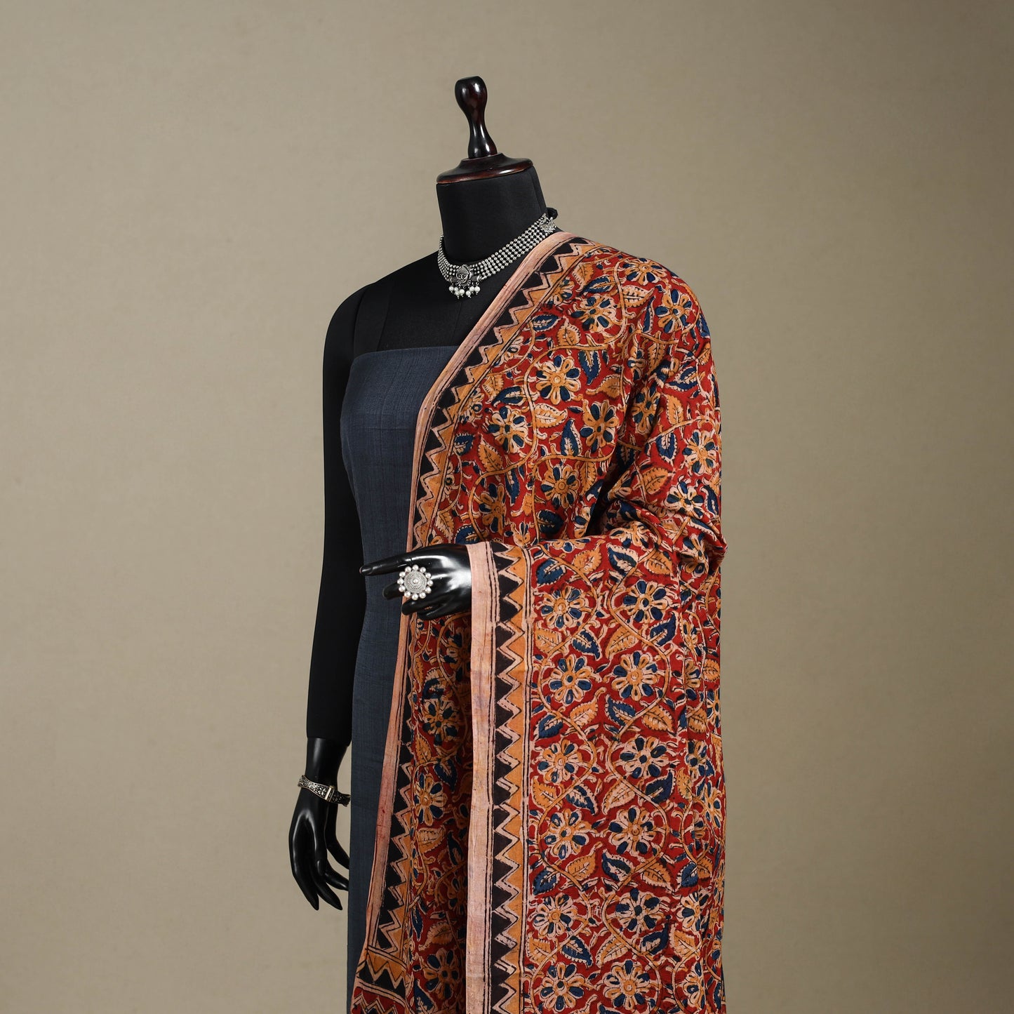 Red - pedana natural dyed cotton kalamkari dupatta 22