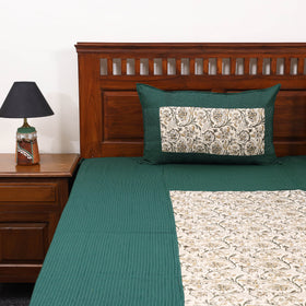 Green Kantha Stitch with Kalamkari Patch Cotton Bedsheet Set