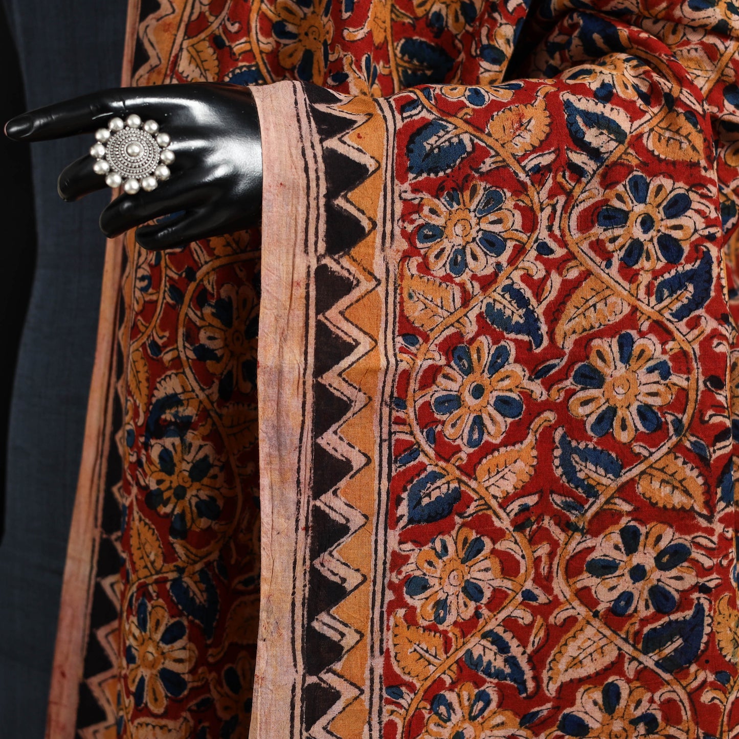 Red - pedana natural dyed cotton kalamkari dupatta 22