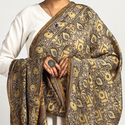 Brown - Ajrakh Block Printed Chanderi Silk Dupatta with Tassels