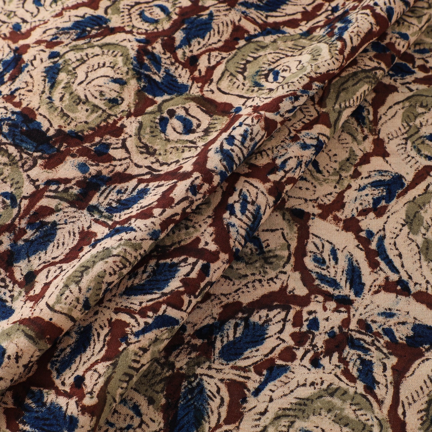 Pedana Hand Block Print Natural Dyed Cotton Kalamkari Fabric 11