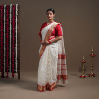 White - Durga Pooja Special - Traditional Handloom Chanderi Silk Saree 05