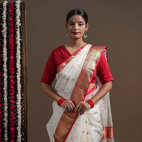 White - Durga Pooja Special - Traditional Handloom Chanderi Silk Saree 05