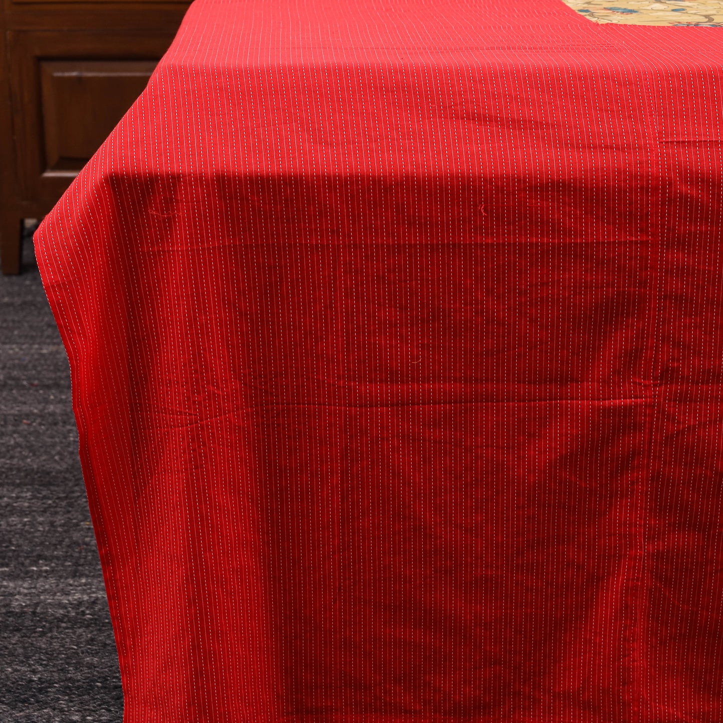 Red - kantha stitch with kalamkari patch cotton bedsheet