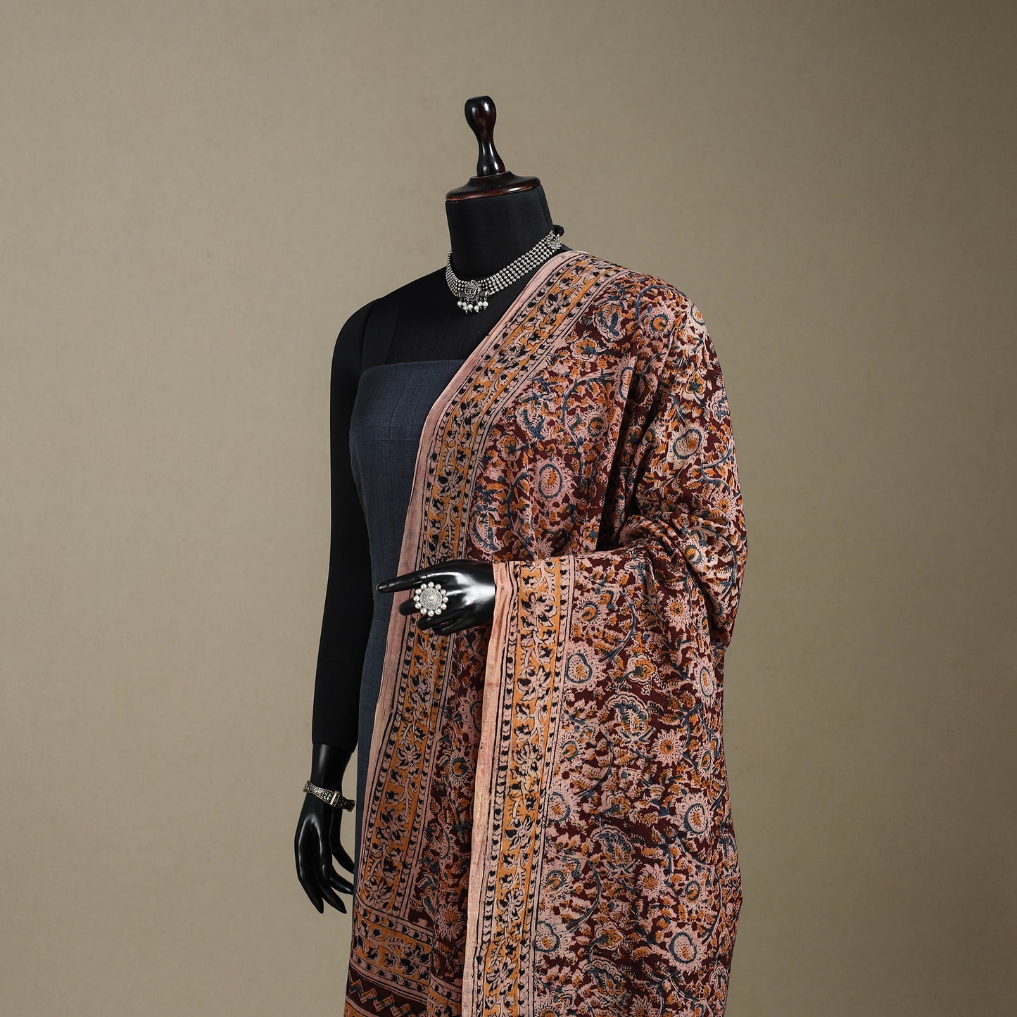 Maroon - pedana natural dyed cotton kalamkari dupatta 27