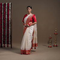 White - Durga Pooja Special - Traditional Handloom Chanderi Silk Saree 04