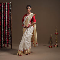 White - Durga Pooja Special - Traditional Handloom Chanderi Silk Saree 03