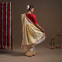 White - Durga Pooja Special - Traditional Handloom Chanderi Silk Saree 03