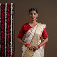 White - Durga Pooja Special - Traditional Handloom Chanderi Silk Saree 03