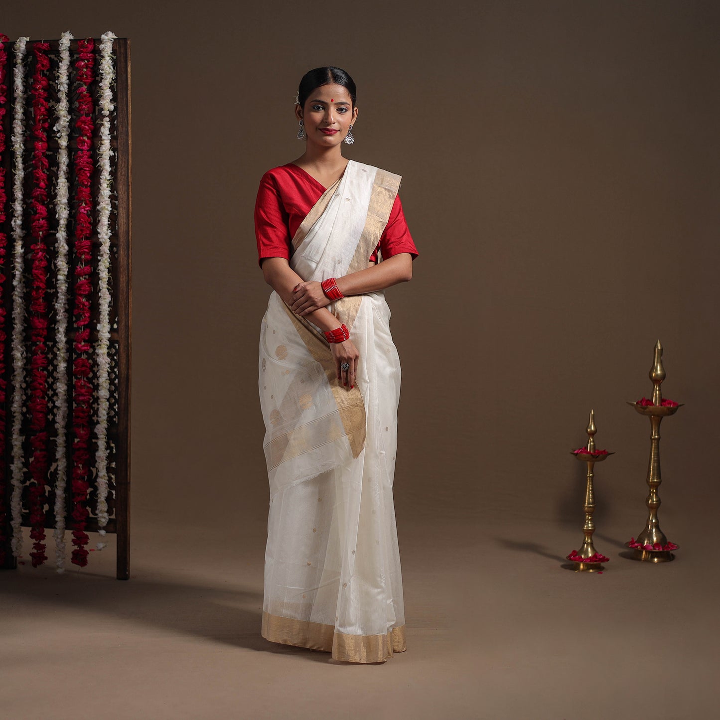 White - Durga Pooja Special - Traditional Handloom Chanderi Silk Saree 02