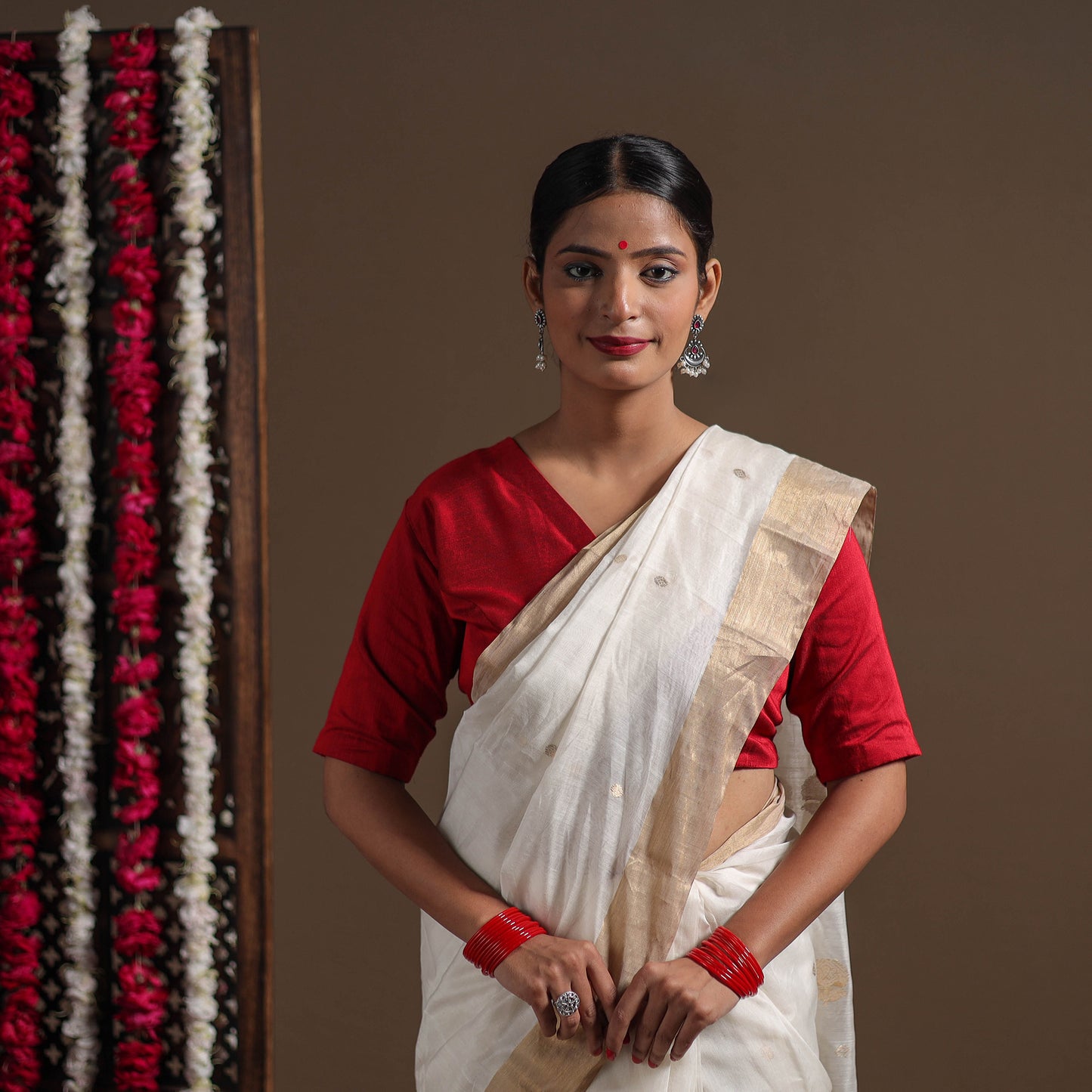 White - Durga Pooja Special - Traditional Handloom Chanderi Silk Saree 02