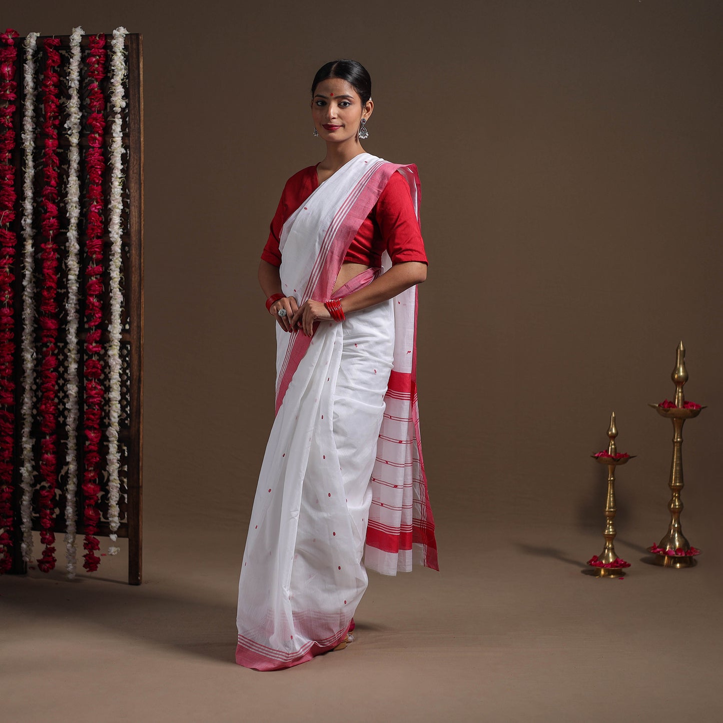 White - Durga Pooja Special - Traditional Handloom Chanderi Silk Saree 01