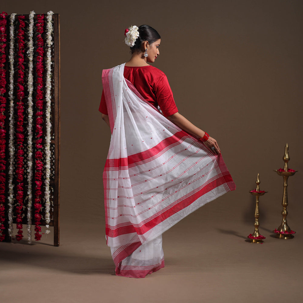 White - Durga Pooja Special - Traditional Handloom Chanderi Silk Saree 01