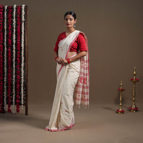 White - handloom cotton burdwan jamdani saree 01