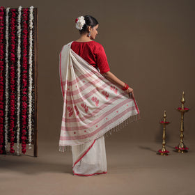 White - handloom cotton burdwan jamdani saree 01