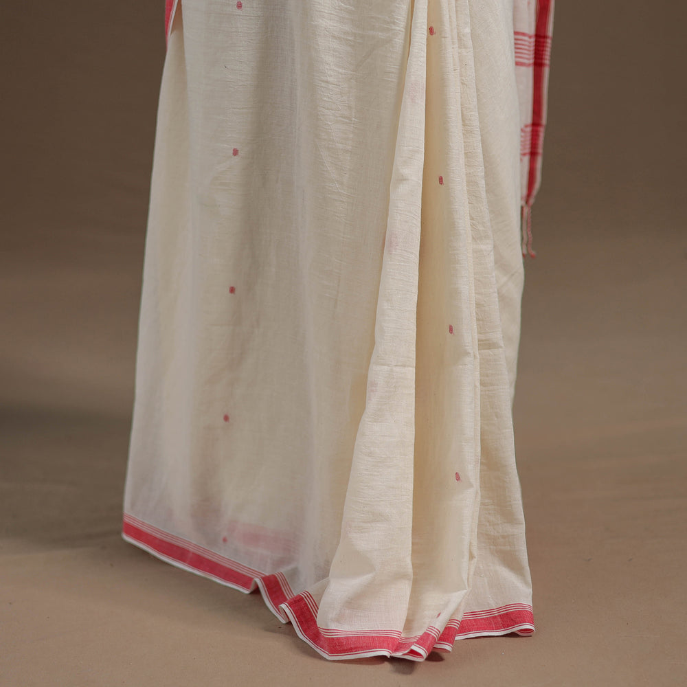 White - Durga Pooja Special - Handloom Cotton Burdwan Jamdani Saree 01