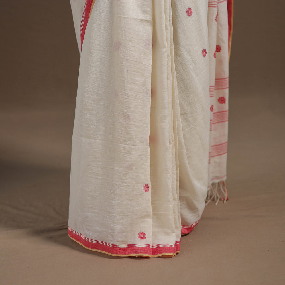 White - Durga Pooja Special - Handloom Cotton Burdwan Jamdani Saree 02