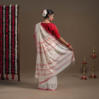 White - Durga Pooja Special - Handloom Cotton Burdwan Jamdani Saree 03