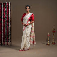 White - Durga Pooja Special - Handloom Cotton Burdwan Jamdani Saree 04