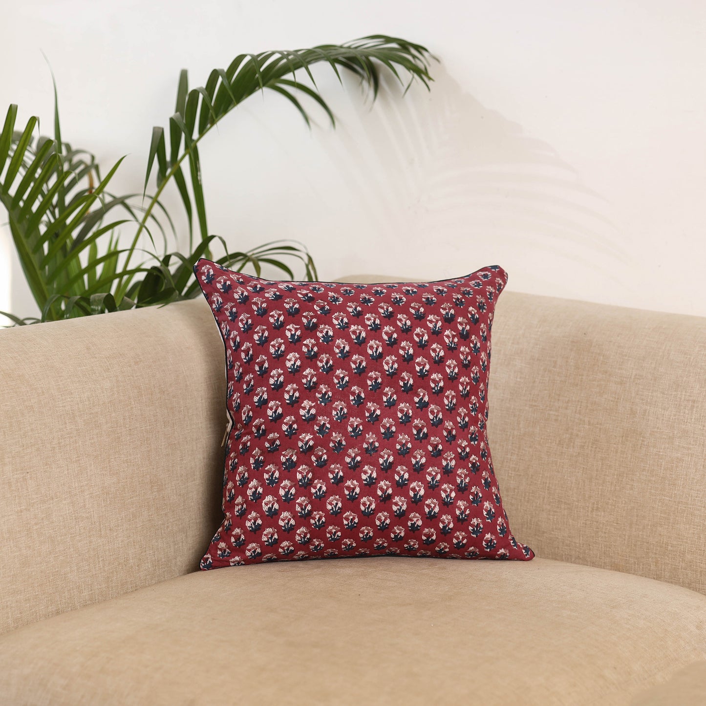 Maroon - Block Print Sanganeri Cushion Cover 03