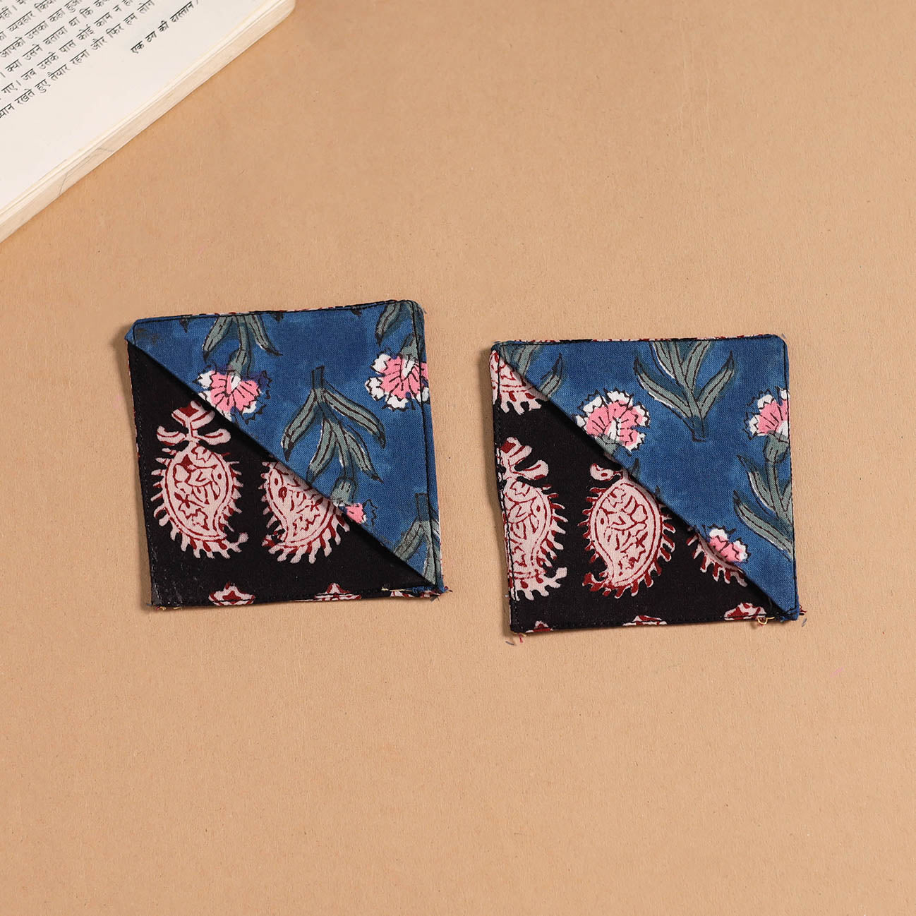 Multicolor - handmade cotton fabric corner bookmark (set