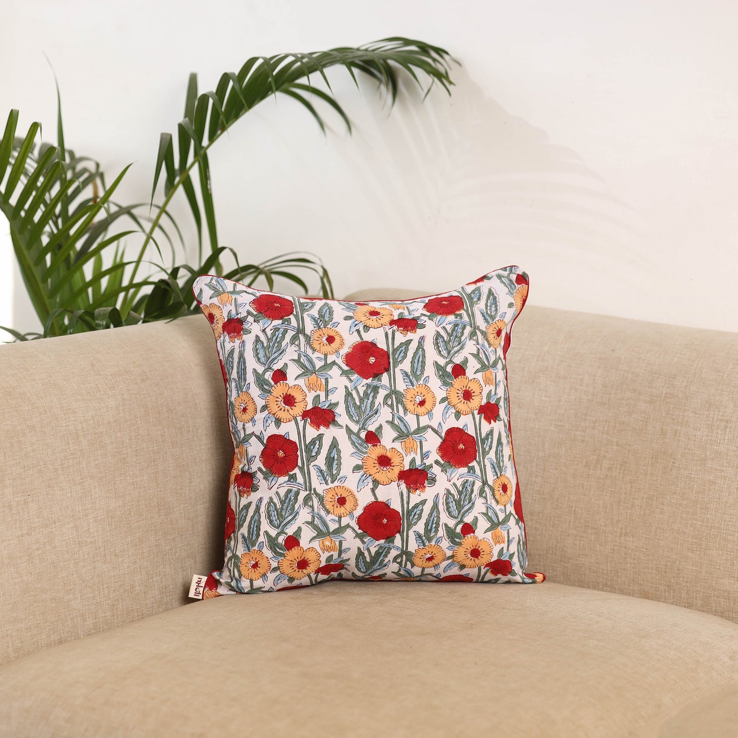 Multicolor - Block Print Sanganeri Cushion Cover 04