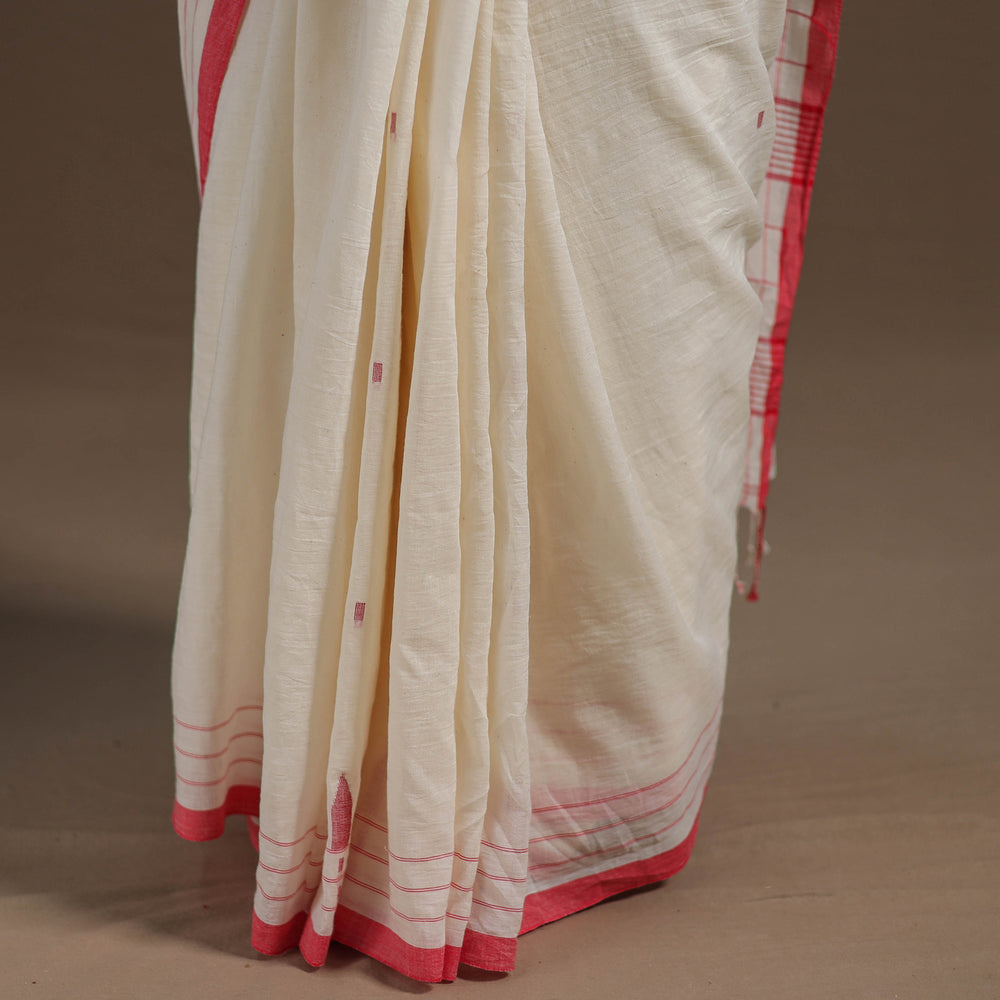 White - Durga Pooja Special - Handloom Cotton Burdwan Jamdani Saree 05