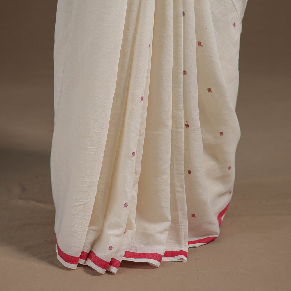 White - Durga Pooja Special - Handloom Cotton Phulia Jamdani Saree 14