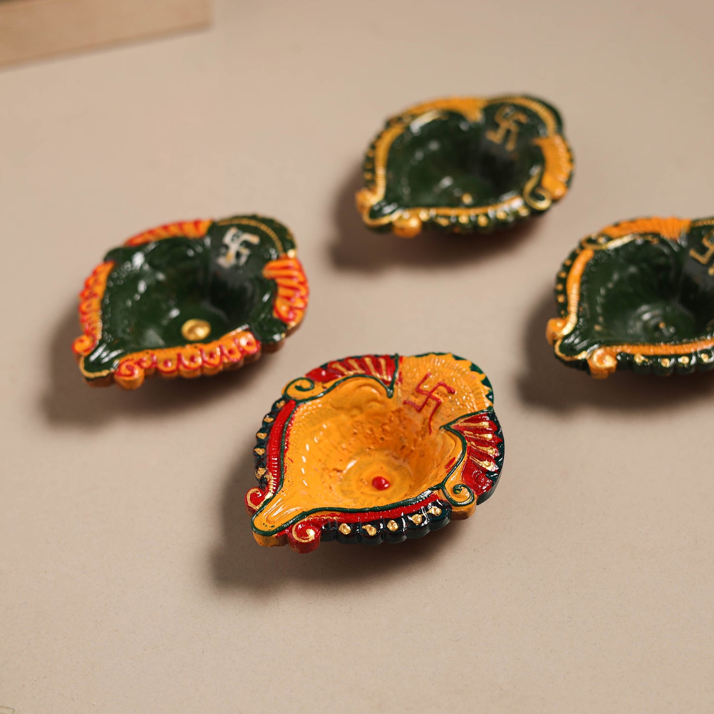 Festive handpainted clay diya (set of 4) 16 - handcrafted