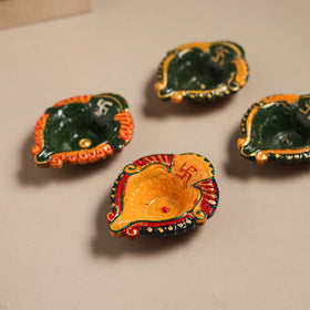 Festive handpainted clay diya (set of 4) 16 - handcrafted