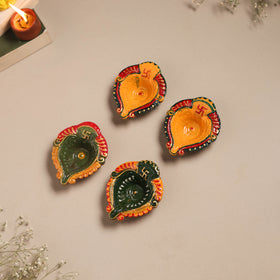 Festive handpainted clay diya (set of 4) 17 - handcrafted
