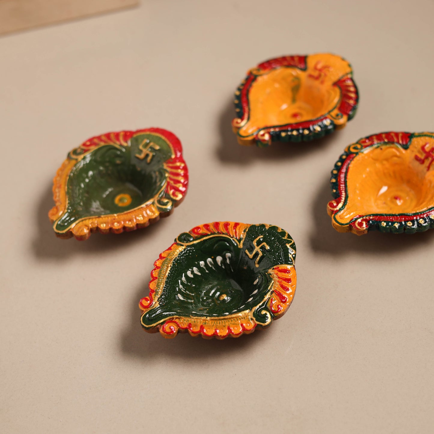 Festive handpainted clay diya (set of 4) 17 - handcrafted