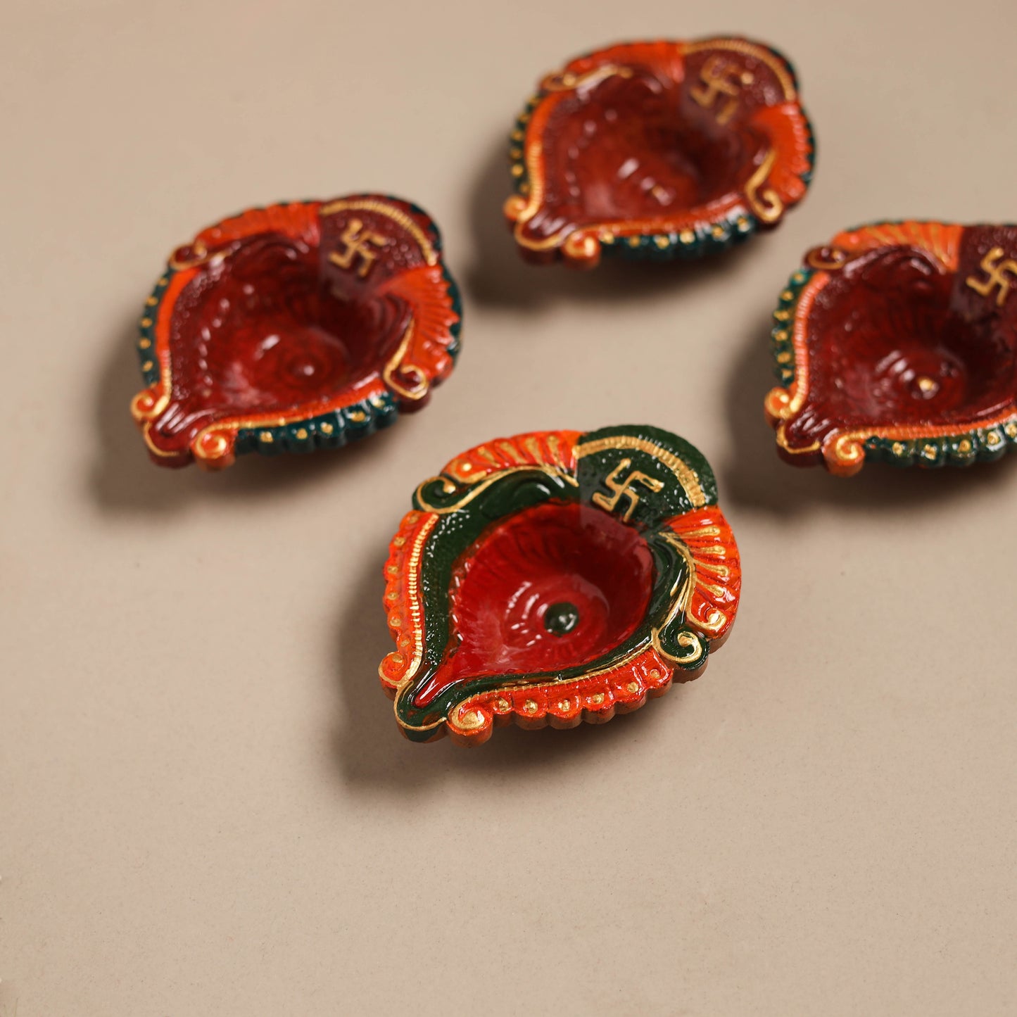 Festive handpainted clay diya (set of 4) 19 - handcrafted