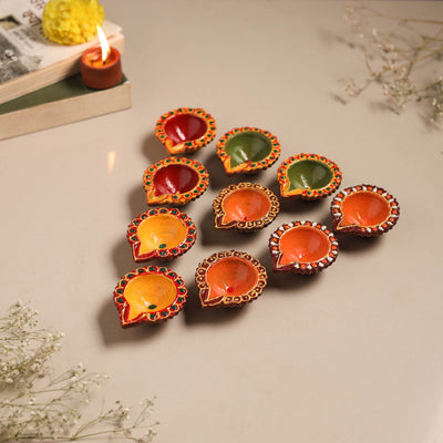 Festive handpainted clay diya (set of 10) 20 - handcrafted