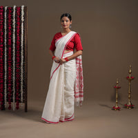 White - Durga Pooja Special - Handloom Cotton Phulia Jamdani Saree 10