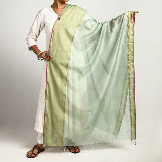 Green - Traditional Maheshwari Silk Cotton Handloom Zari Work Dupatta