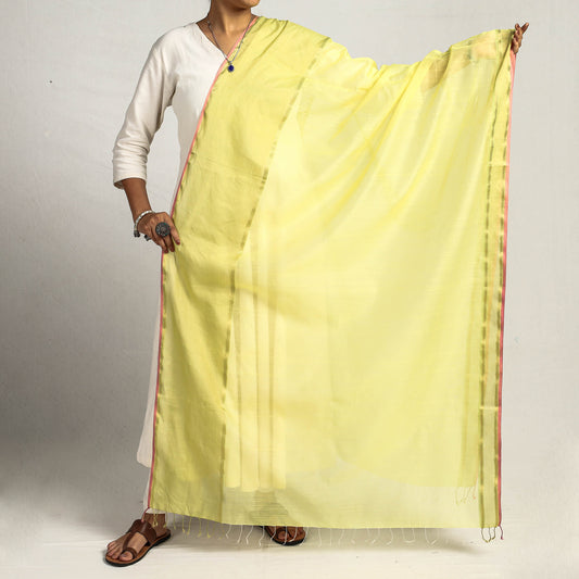 Yellow - Traditional Maheshwari Silk Cotton Handloom Zari Work Dupatta
