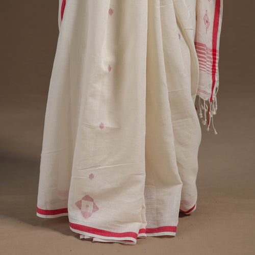 White - Durga Pooja Special - Handloom Cotton Phulia Jamdani Saree 09