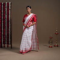 White - Durga Pooja Special - Handloom Cotton Phulia Jamdani Saree 08