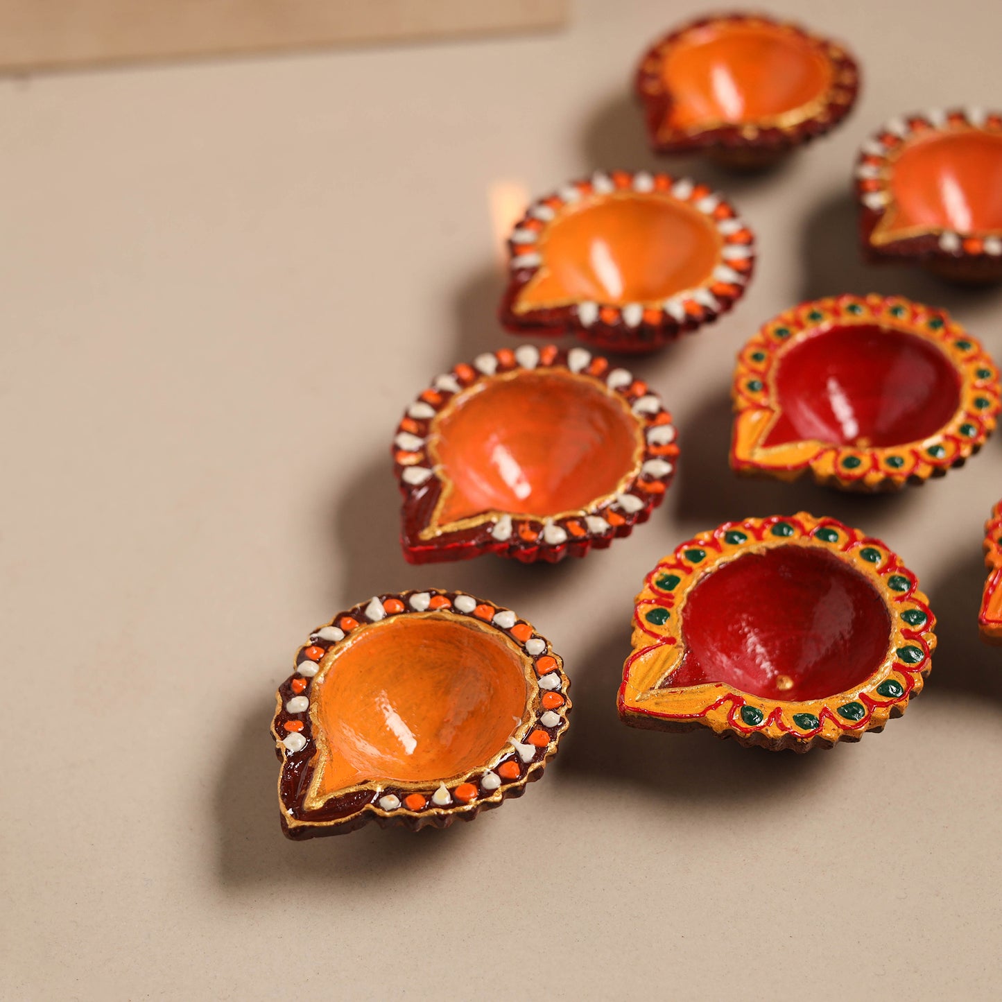 Festive handpainted clay diya (set of 10) 24 - handcrafted