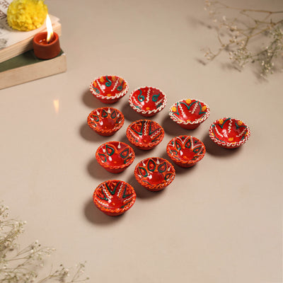 Festive handpainted clay diya (set of 10) 25 - handcrafted
