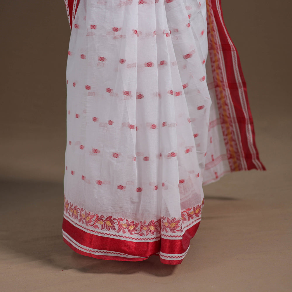 White - Durga Pooja Special - Handloom Cotton Phulia Jamdani Saree 08