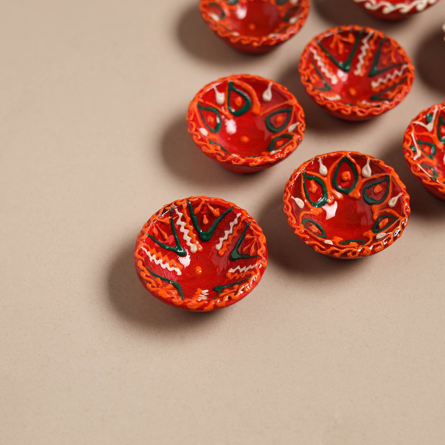 Festive handpainted clay diya (set of 10) 25 - handcrafted