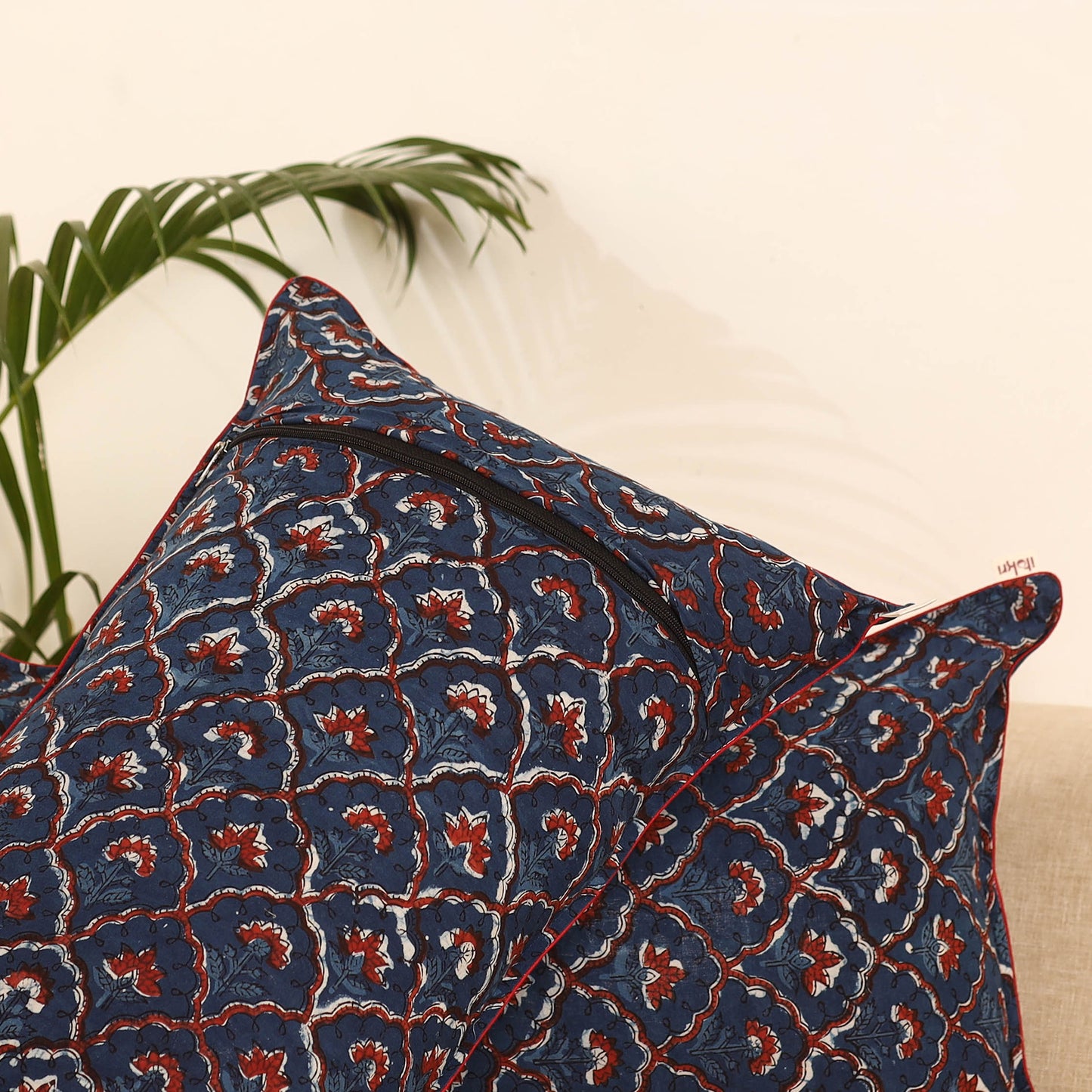 Peach - Set of 2 Bagru Hand Block Print Pillow Covers 09