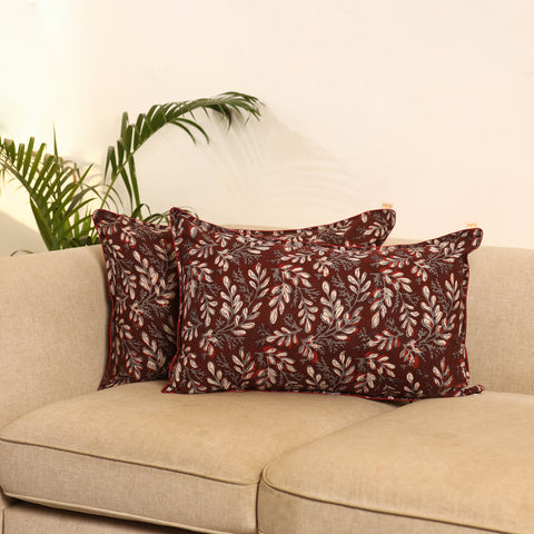 Maroon - Set of 2 Bagru Hand Block Print Pillow Covers 10